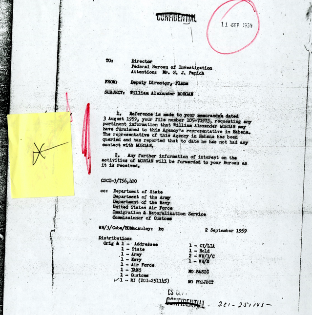 From Grann&#8217;s reporting files: a declassified memo about William Morgan to FBI Director J. Edgar Hoover